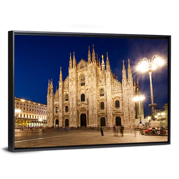 Milan Cathedral At Night Canvas Wall Art-3 Horizontal-Gallery Wrap-25" x 16"-Tiaracle