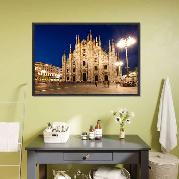 Milan Cathedral At Night Canvas Wall Art-3 Horizontal-Gallery Wrap-25" x 16"-Tiaracle