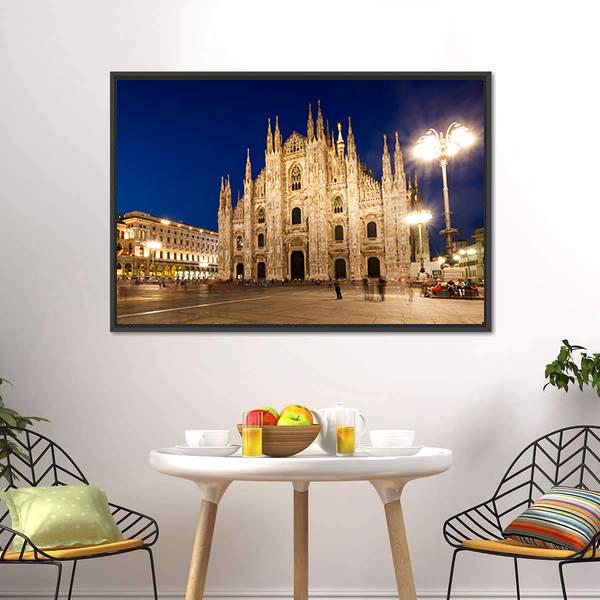 Milan Cathedral At Night Canvas Wall Art-3 Horizontal-Gallery Wrap-25" x 16"-Tiaracle