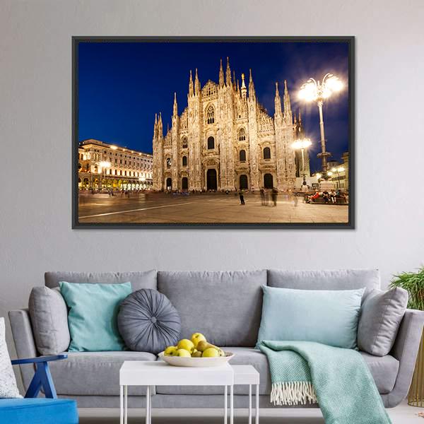 Milan Cathedral At Night Canvas Wall Art-3 Horizontal-Gallery Wrap-25" x 16"-Tiaracle