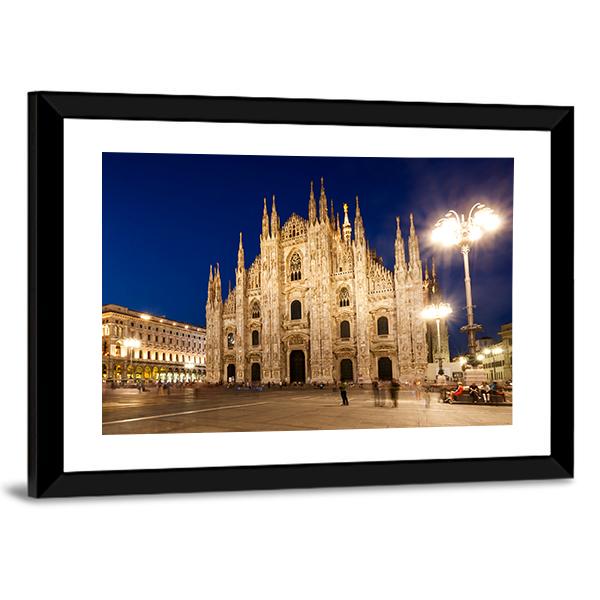 Milan Cathedral At Night Canvas Wall Art-3 Horizontal-Gallery Wrap-25" x 16"-Tiaracle