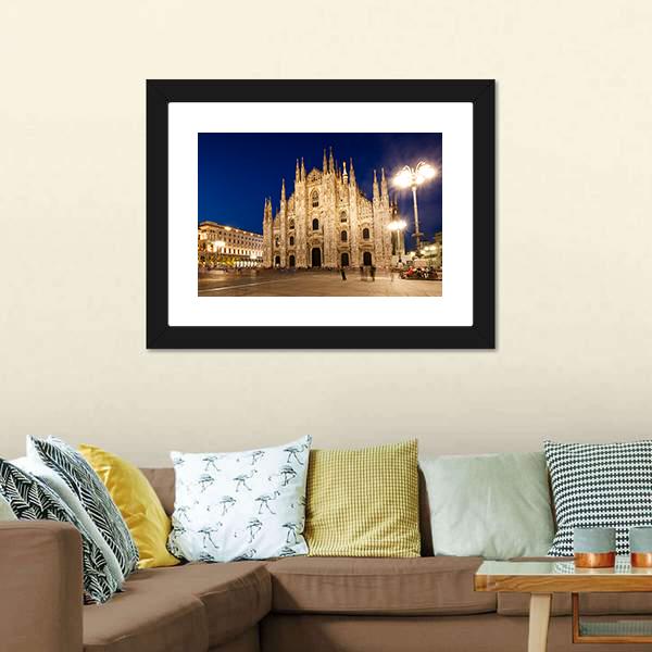 Milan Cathedral At Night Canvas Wall Art-3 Horizontal-Gallery Wrap-25" x 16"-Tiaracle