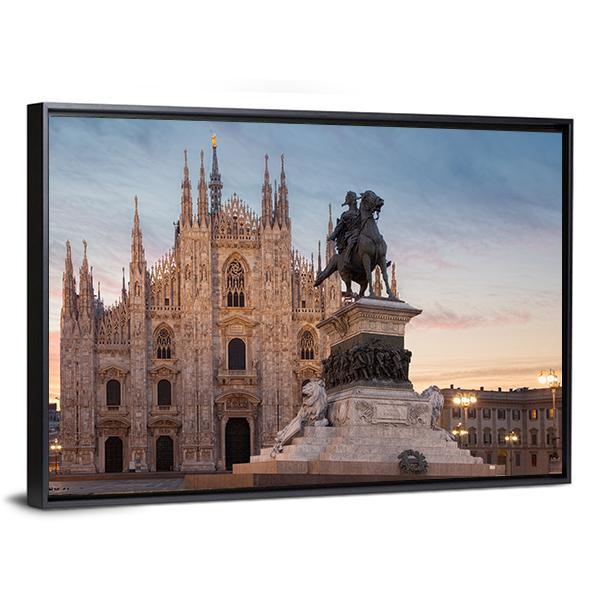 Milan Cathedral With Vittorio Emanuele II Canvas Wall Art-3 Horizontal-Gallery Wrap-25" x 16"-Tiaracle
