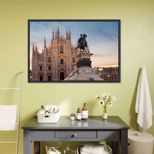 Milan Cathedral With Vittorio Emanuele II Canvas Wall Art-3 Horizontal-Gallery Wrap-25" x 16"-Tiaracle