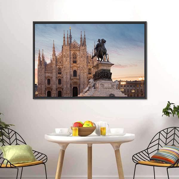 Milan Cathedral With Vittorio Emanuele II Canvas Wall Art-3 Horizontal-Gallery Wrap-25" x 16"-Tiaracle