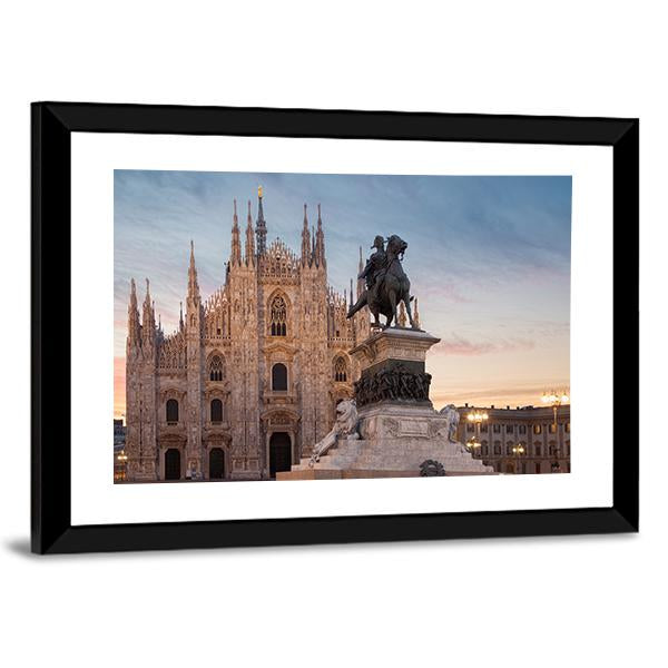 Milan Cathedral With Vittorio Emanuele II Canvas Wall Art-3 Horizontal-Gallery Wrap-25" x 16"-Tiaracle