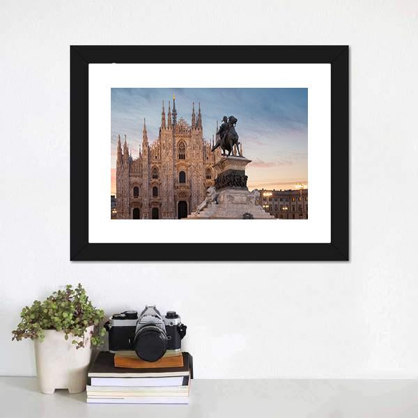 Milan Cathedral With Vittorio Emanuele II Canvas Wall Art-3 Horizontal-Gallery Wrap-25" x 16"-Tiaracle