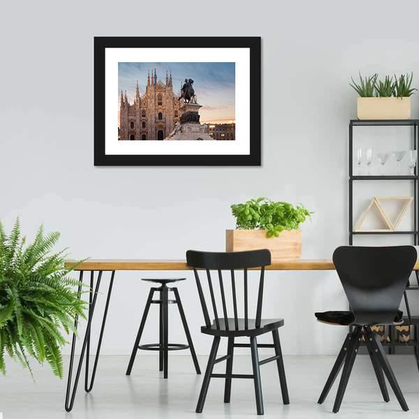 Milan Cathedral With Vittorio Emanuele II Canvas Wall Art-3 Horizontal-Gallery Wrap-25" x 16"-Tiaracle