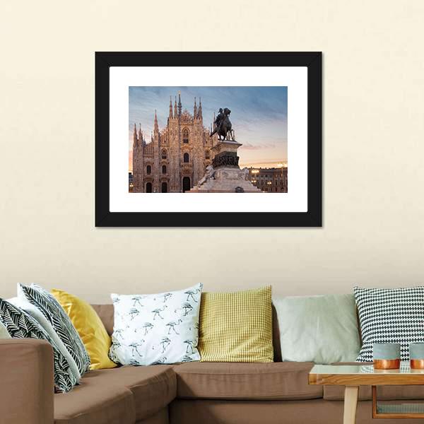 Milan Cathedral With Vittorio Emanuele II Canvas Wall Art-3 Horizontal-Gallery Wrap-25" x 16"-Tiaracle