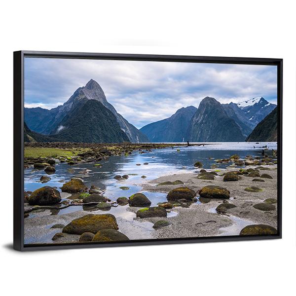 Milford Sound In New Zealand Canvas Wall Art-3 Horizontal-Gallery Wrap-25" x 16"-Tiaracle