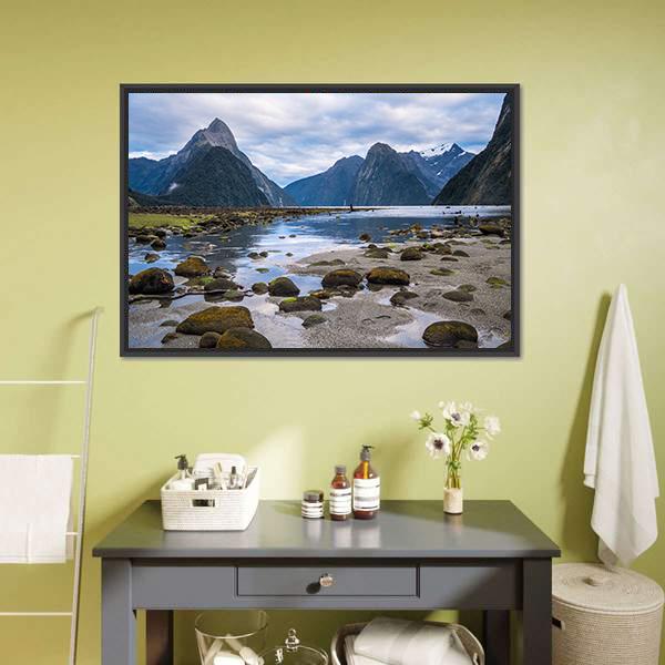 Milford Sound In New Zealand Canvas Wall Art-3 Horizontal-Gallery Wrap-25" x 16"-Tiaracle