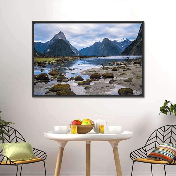 Milford Sound In New Zealand Canvas Wall Art-3 Horizontal-Gallery Wrap-25" x 16"-Tiaracle