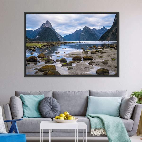 Milford Sound In New Zealand Canvas Wall Art-3 Horizontal-Gallery Wrap-25" x 16"-Tiaracle