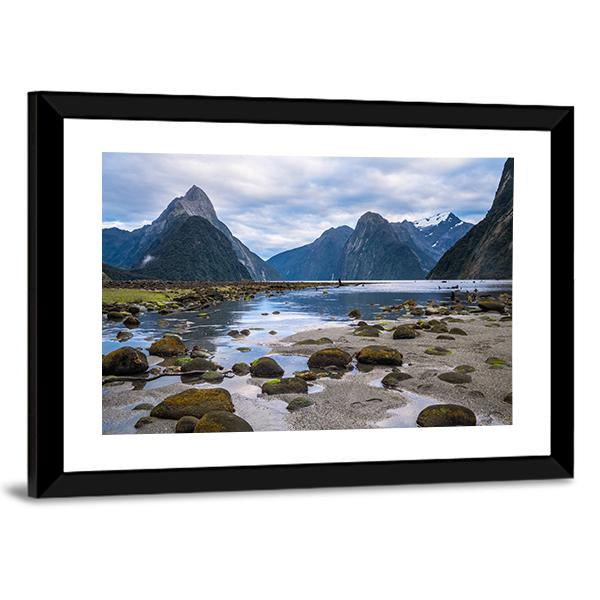 Milford Sound In New Zealand Canvas Wall Art-3 Horizontal-Gallery Wrap-25" x 16"-Tiaracle