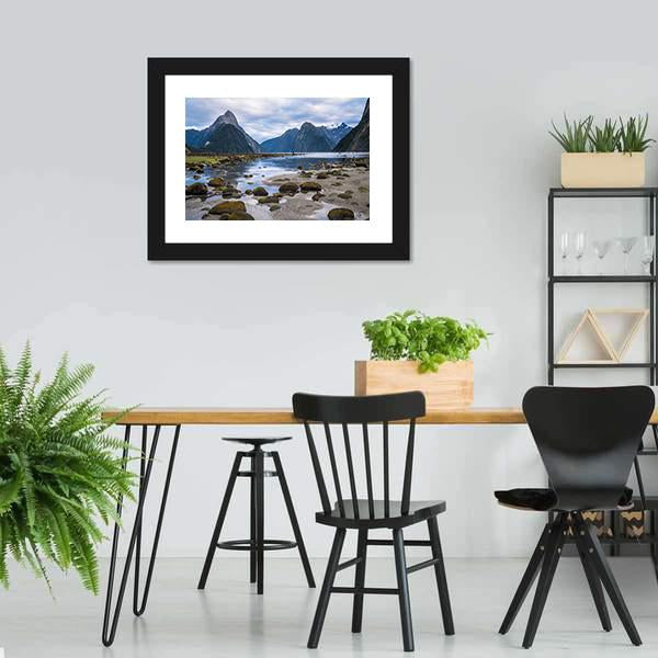 Milford Sound In New Zealand Canvas Wall Art-3 Horizontal-Gallery Wrap-25" x 16"-Tiaracle