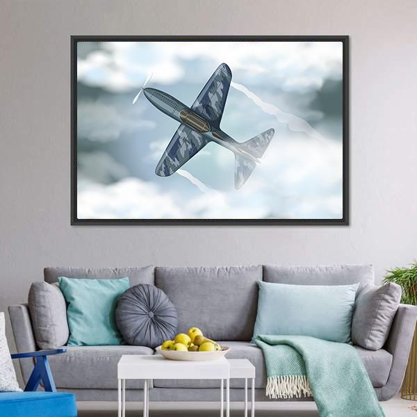 Military Jet Flying Illustration Canvas Wall Art-3 Horizontal-Gallery Wrap-25" x 16"-Tiaracle