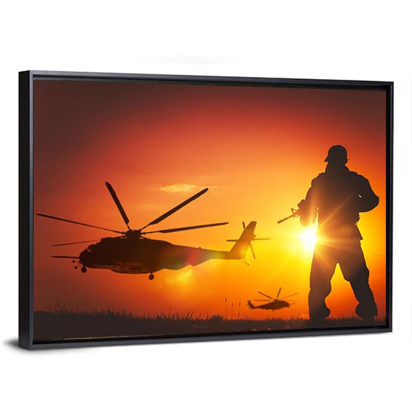 Military Mission At Sunset Canvas Wall Art-3 Horizontal-Gallery Wrap-25" x 16"-Tiaracle