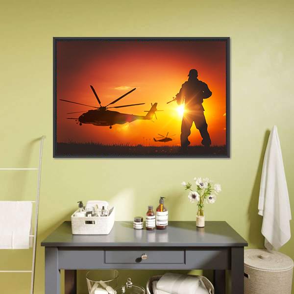 Military Mission At Sunset Canvas Wall Art-3 Horizontal-Gallery Wrap-25" x 16"-Tiaracle