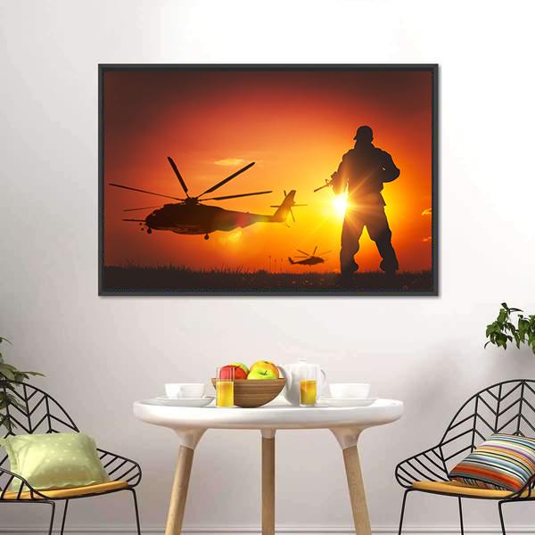 Military Mission At Sunset Canvas Wall Art-3 Horizontal-Gallery Wrap-25" x 16"-Tiaracle
