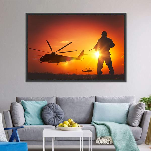 Military Mission At Sunset Canvas Wall Art-3 Horizontal-Gallery Wrap-25" x 16"-Tiaracle