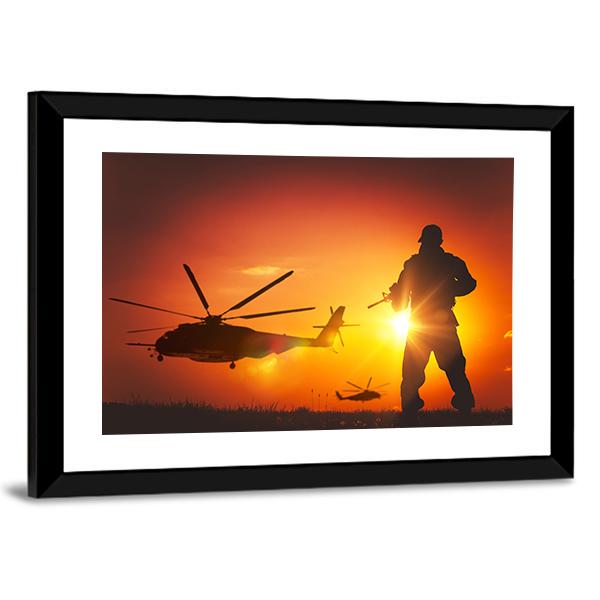 Military Mission At Sunset Canvas Wall Art-3 Horizontal-Gallery Wrap-25" x 16"-Tiaracle