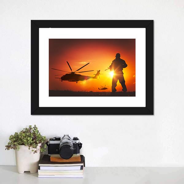 Military Mission At Sunset Canvas Wall Art-3 Horizontal-Gallery Wrap-25" x 16"-Tiaracle