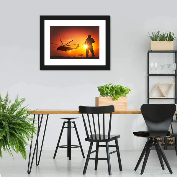 Military Mission At Sunset Canvas Wall Art-3 Horizontal-Gallery Wrap-25" x 16"-Tiaracle