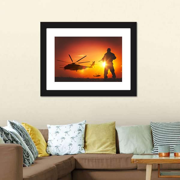 Military Mission At Sunset Canvas Wall Art-3 Horizontal-Gallery Wrap-25" x 16"-Tiaracle