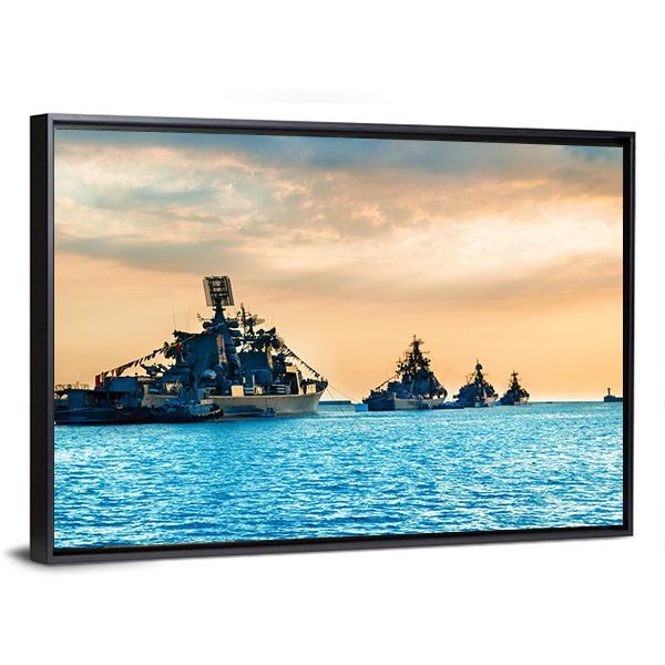 Military Navy Ships In Sea Canvas Wall Art-3 Horizontal-Gallery Wrap-25" x 16"-Tiaracle