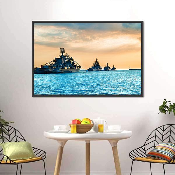 Military Navy Ships In Sea Canvas Wall Art-3 Horizontal-Gallery Wrap-25" x 16"-Tiaracle