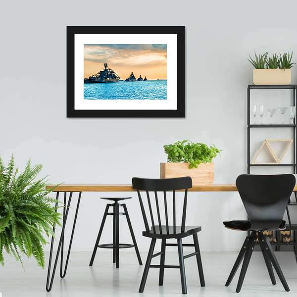 Military Navy Ships In Sea Canvas Wall Art-3 Horizontal-Gallery Wrap-25" x 16"-Tiaracle