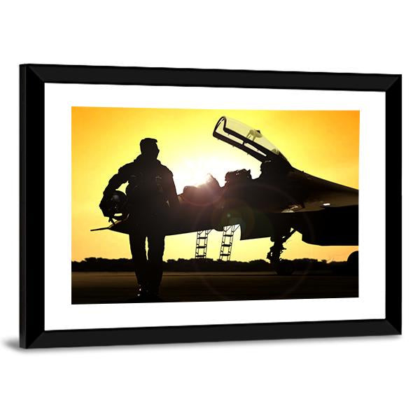 Military Pilot On Airfield Canvas Wall Art-3 Horizontal-Gallery Wrap-25" x 16"-Tiaracle