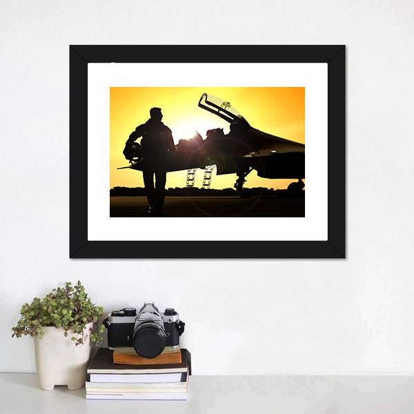 Military Pilot On Airfield Canvas Wall Art-3 Horizontal-Gallery Wrap-25" x 16"-Tiaracle