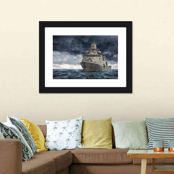 Military Ship In Ocean Canvas Wall Art-3 Horizontal-Gallery Wrap-25" x 16"-Tiaracle