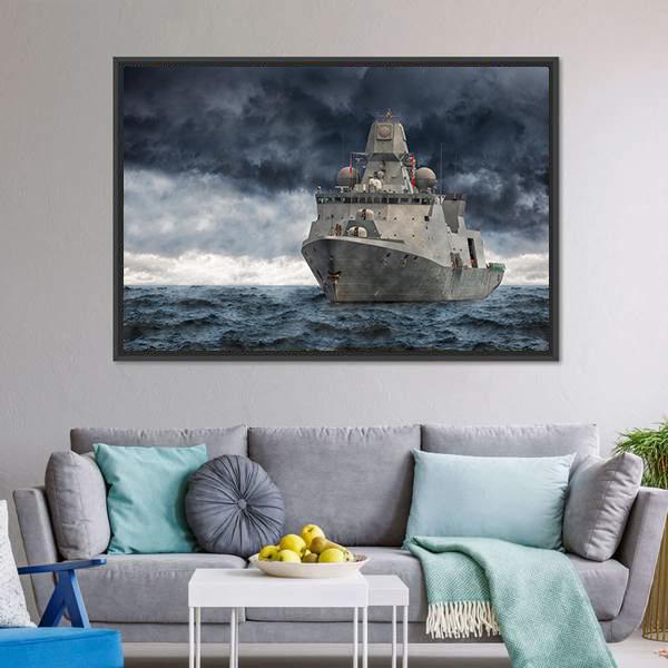 Military Ship In Ocean Canvas Wall Art-3 Horizontal-Gallery Wrap-25" x 16"-Tiaracle