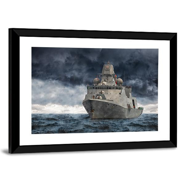 Military Ship In Ocean Canvas Wall Art-3 Horizontal-Gallery Wrap-25" x 16"-Tiaracle
