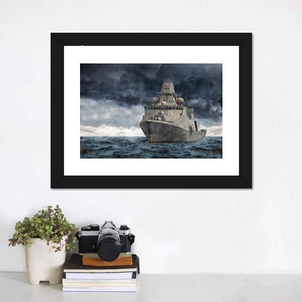 Military Ship In Ocean Canvas Wall Art-3 Horizontal-Gallery Wrap-25" x 16"-Tiaracle