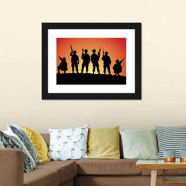Military Soldiers Silhouettes Canvas Wall Art-3 Horizontal-Gallery Wrap-25" x 16"-Tiaracle