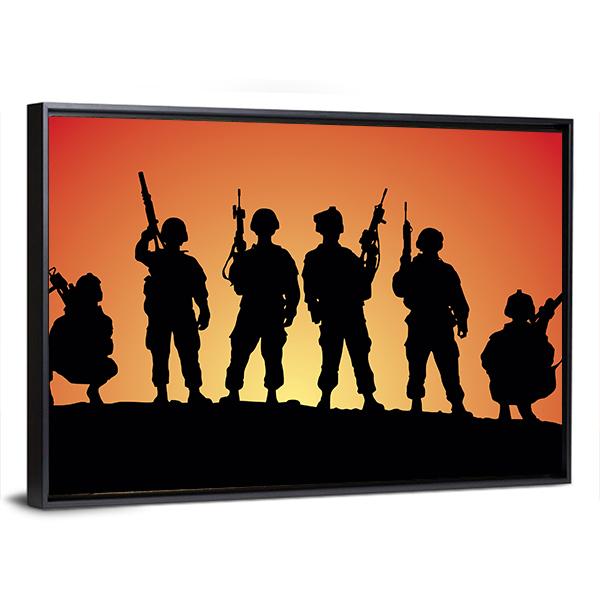 Military Soldiers Silhouettes Canvas Wall Art-3 Horizontal-Gallery Wrap-25" x 16"-Tiaracle