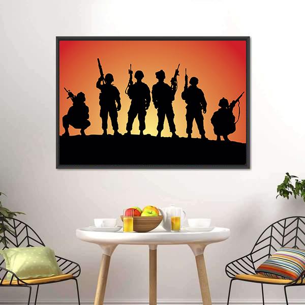 Military Soldiers Silhouettes Canvas Wall Art-3 Horizontal-Gallery Wrap-25" x 16"-Tiaracle
