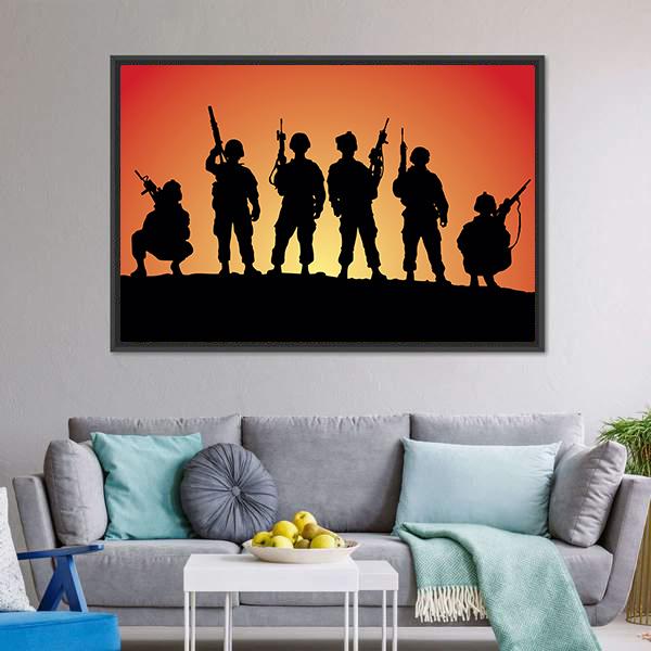 Military Soldiers Silhouettes Canvas Wall Art-3 Horizontal-Gallery Wrap-25" x 16"-Tiaracle