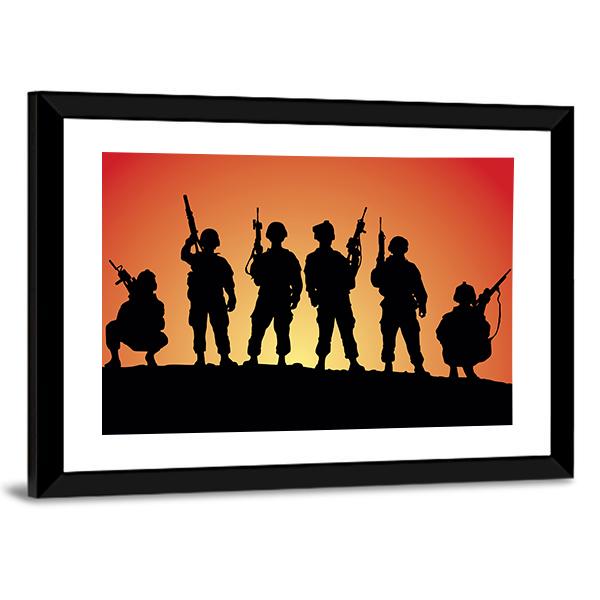 Military Soldiers Silhouettes Canvas Wall Art-3 Horizontal-Gallery Wrap-25" x 16"-Tiaracle