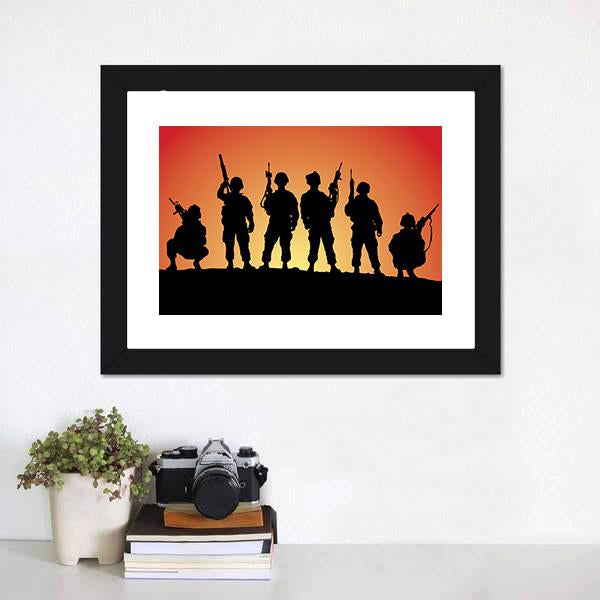 Military Soldiers Silhouettes Canvas Wall Art-3 Horizontal-Gallery Wrap-25" x 16"-Tiaracle