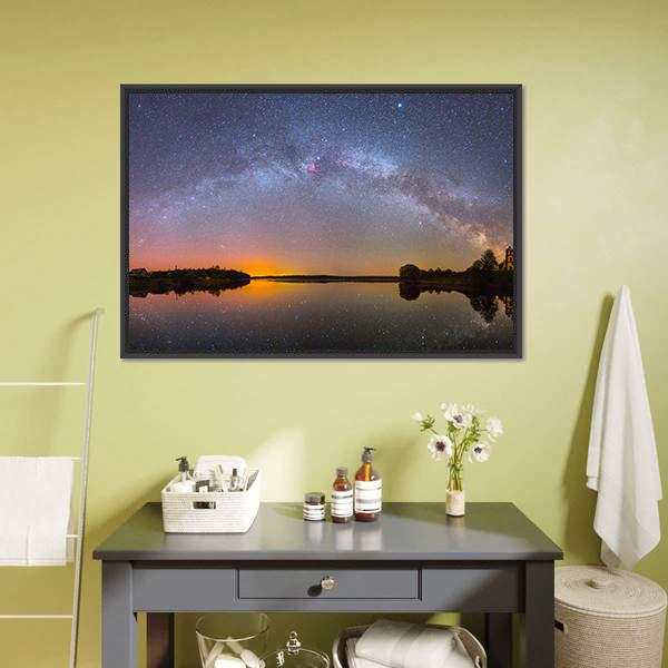 Milky Way Over Lake Canvas Wall Art-3 Horizontal-Gallery Wrap-25" x 16"-Tiaracle