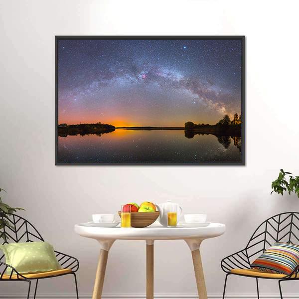 Milky Way Over Lake Canvas Wall Art-3 Horizontal-Gallery Wrap-25" x 16"-Tiaracle