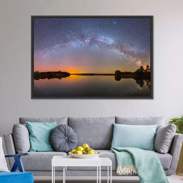Milky Way Over Lake Canvas Wall Art-3 Horizontal-Gallery Wrap-25" x 16"-Tiaracle