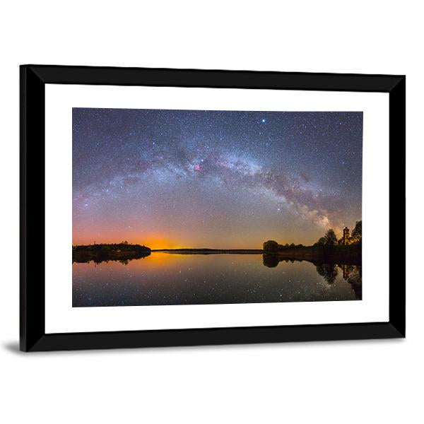 Milky Way Over Lake Canvas Wall Art-3 Horizontal-Gallery Wrap-25" x 16"-Tiaracle