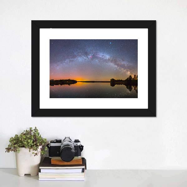 Milky Way Over Lake Canvas Wall Art-3 Horizontal-Gallery Wrap-25" x 16"-Tiaracle