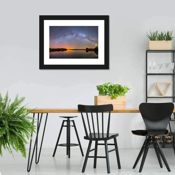 Milky Way Over Lake Canvas Wall Art-3 Horizontal-Gallery Wrap-25" x 16"-Tiaracle