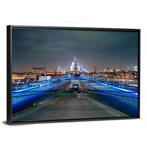 Millennium Bridge At Night Canvas Wall Art-3 Horizontal-Gallery Wrap-25" x 16"-Tiaracle